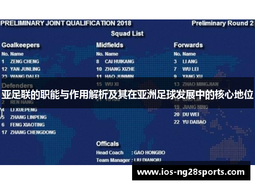 亚足联的职能与作用解析及其在亚洲足球发展中的核心地位 亚足联的职能与作用解析及其在亚洲足球发展中的核心地位