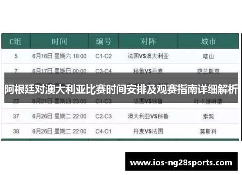 阿根廷对澳大利亚比赛时间安排及观赛指南详细解析 阿根廷对澳大利亚比赛时间安排及观赛指南详细解析